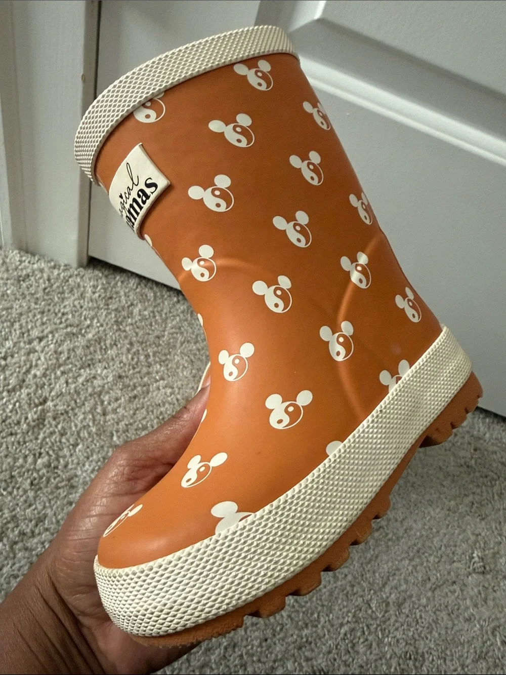Toddler Waterproof Pumpkin Mickey-Print Rain Boots by Magical Mamas